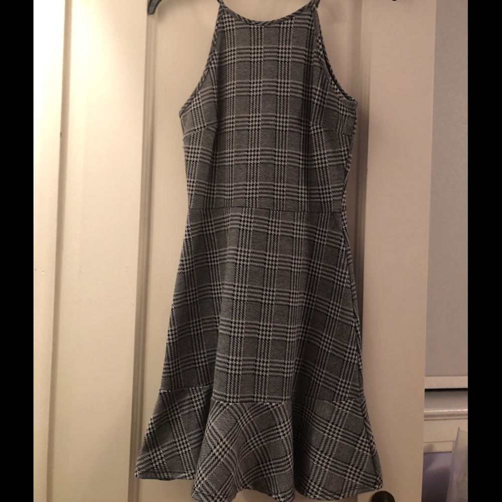 Aqua Plaid Dress with Ruffled Skirt